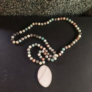 beaded stone pendant necklace